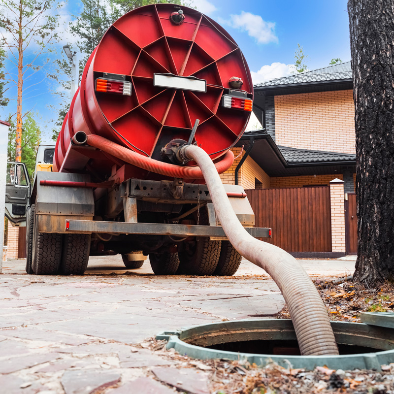 septic tank truck and pipes